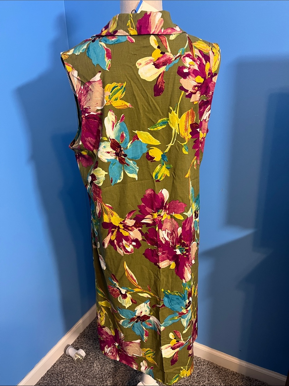 Anne Klein Sleeveless Floral Collared Shirt Dress, Size XL - Picture 2 of 6